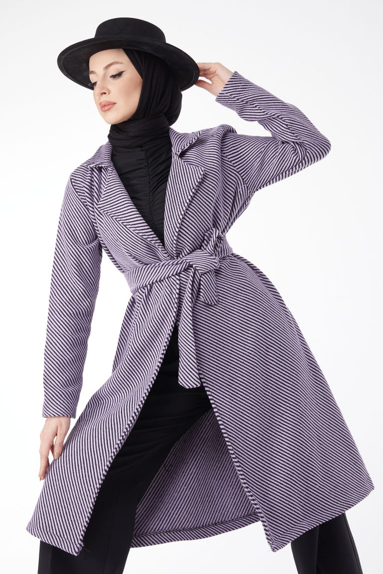 Kuşaklı Kaşe Kaban Lila - 13115 - TOFİSA