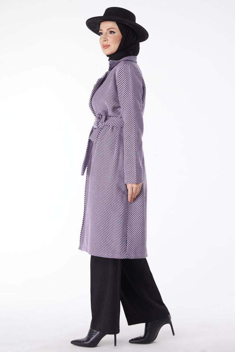 Kuşaklı Kaşe Kaban Lila - 13115 - TOFİSA