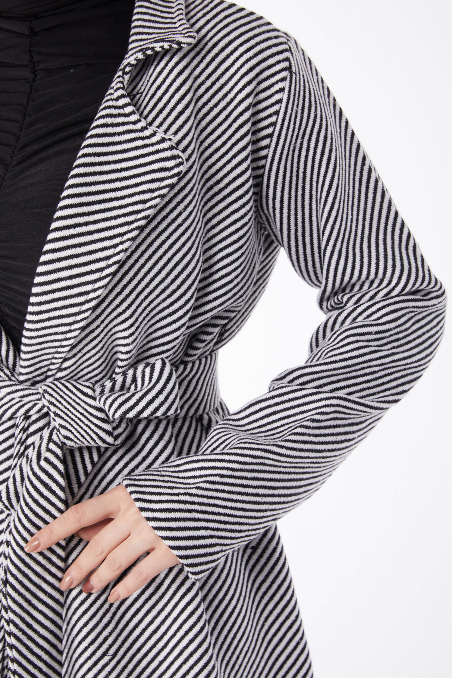 Kuşaklı Kaşe Kaban Siyah Beyaz - 13115 - 7