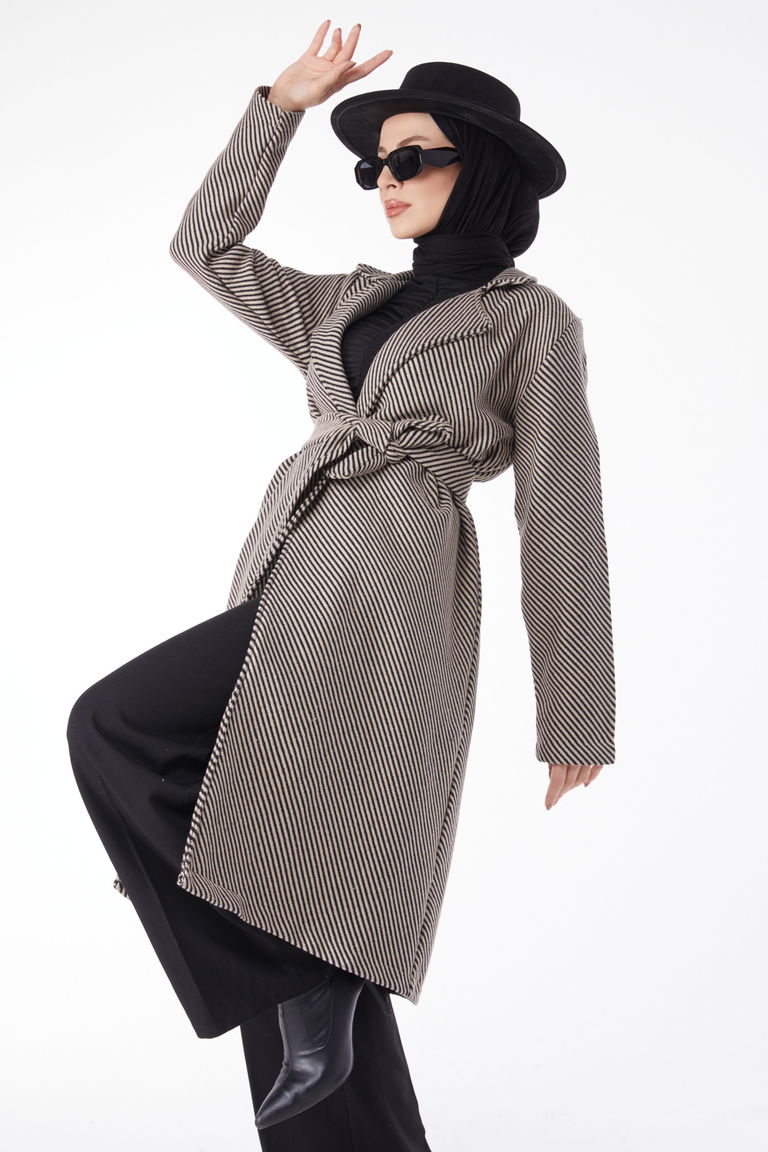 13115-VIZON Kuşaklı Kaşe Kaban - TOFİSA