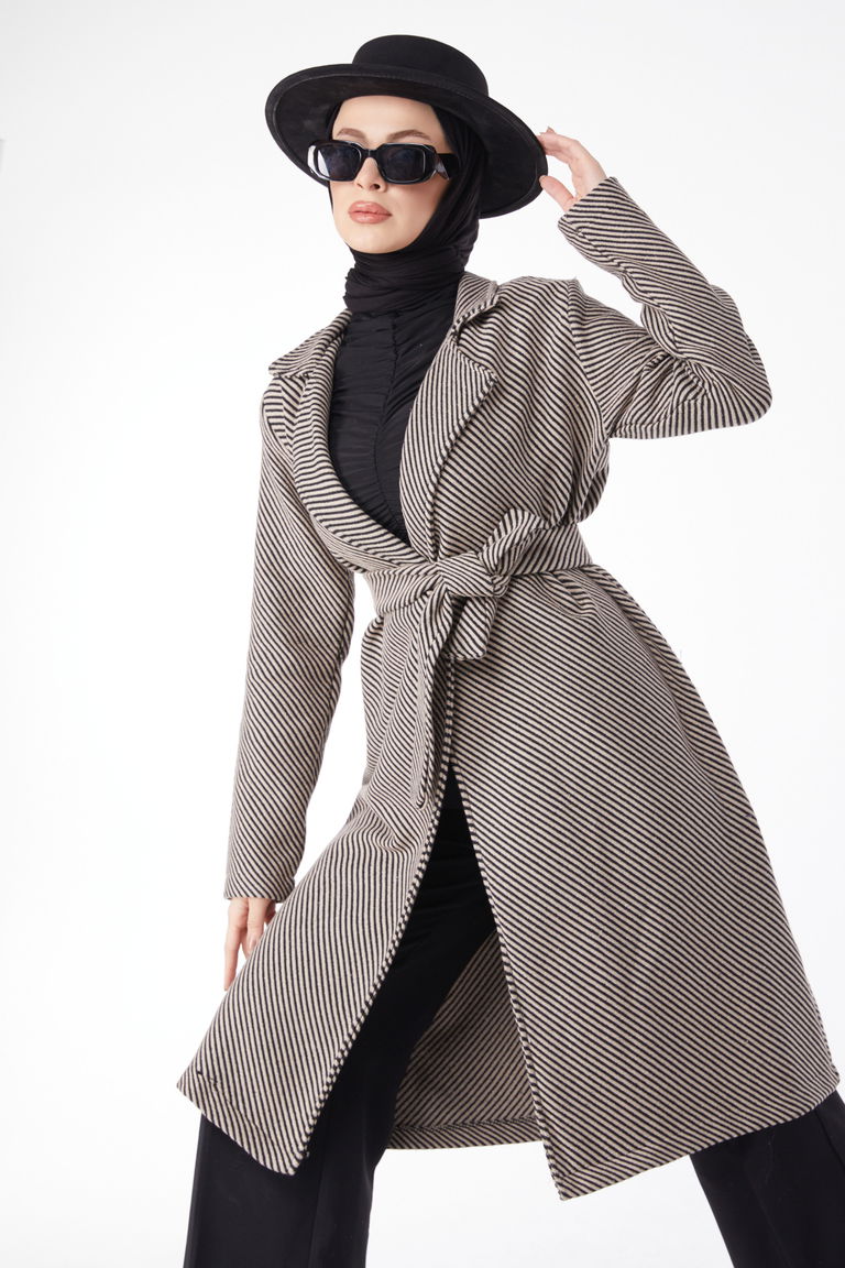 13115-VIZON Kuşaklı Kaşe Kaban - TOFİSA