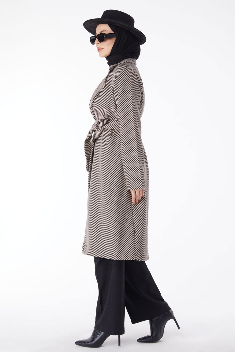 13115-VIZON Kuşaklı Kaşe Kaban - TOFİSA