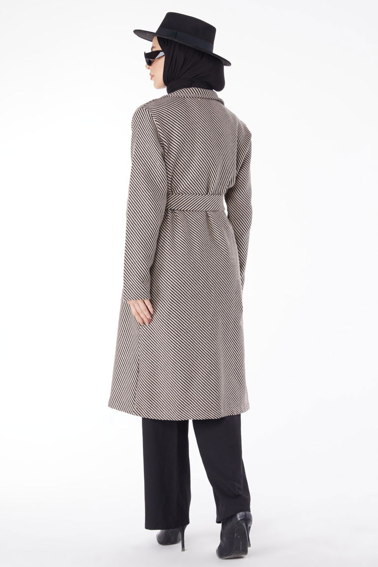 13115-VIZON Kuşaklı Kaşe Kaban - TOFİSA