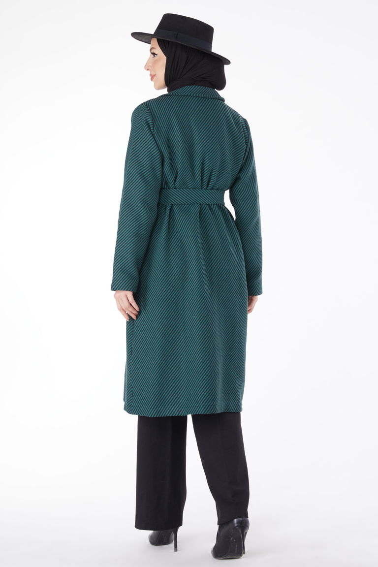 13115-ZUMRUT Kuşaklı Kaşe Kaban - TOFİSA