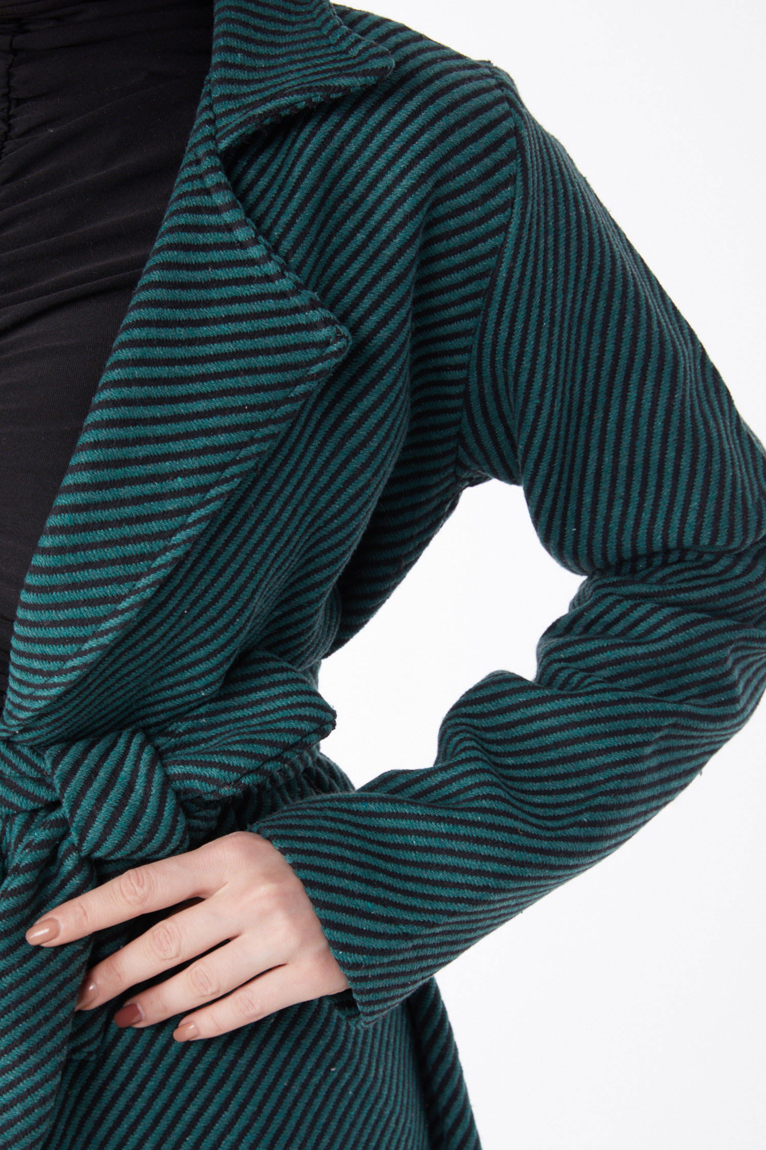 13115-ZUMRUT Kuşaklı Kaşe Kaban - 5