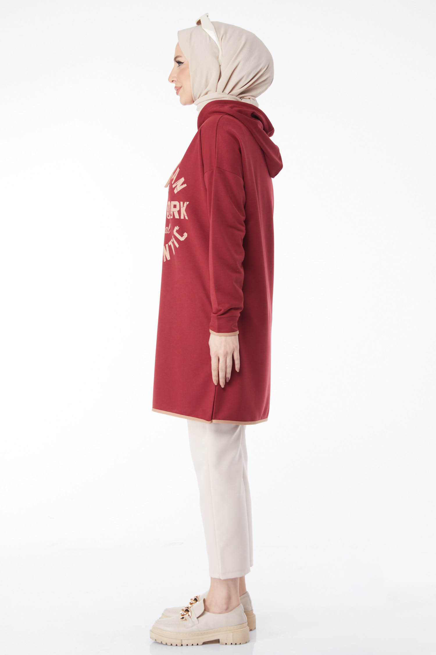 Önü Baskılı Sweatshirt Bordo - 13130 - 3