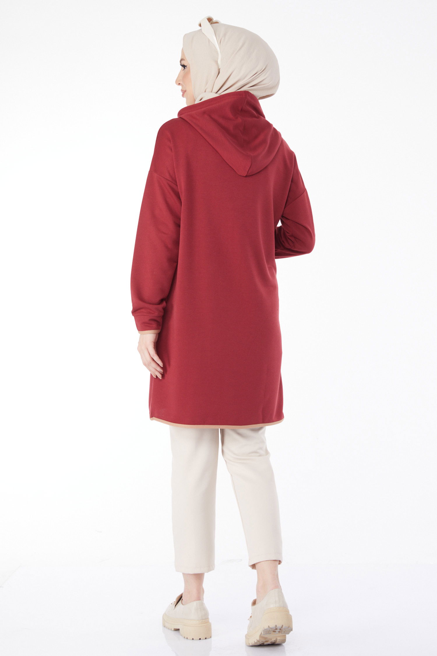 Önü Baskılı Sweatshirt Bordo - 13130 - 4