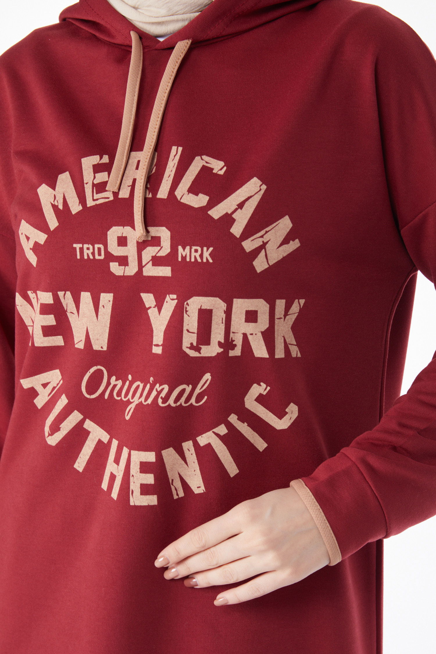 Önü Baskılı Sweatshirt Bordo - 13130 - 5