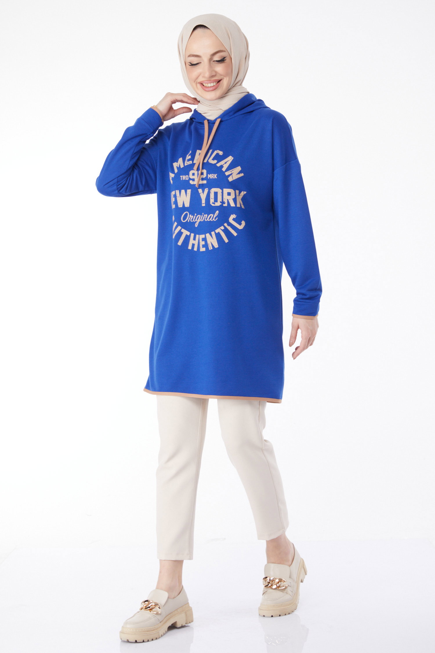 Önü Baskılı Sweatshirt Saks - 13130 - 2