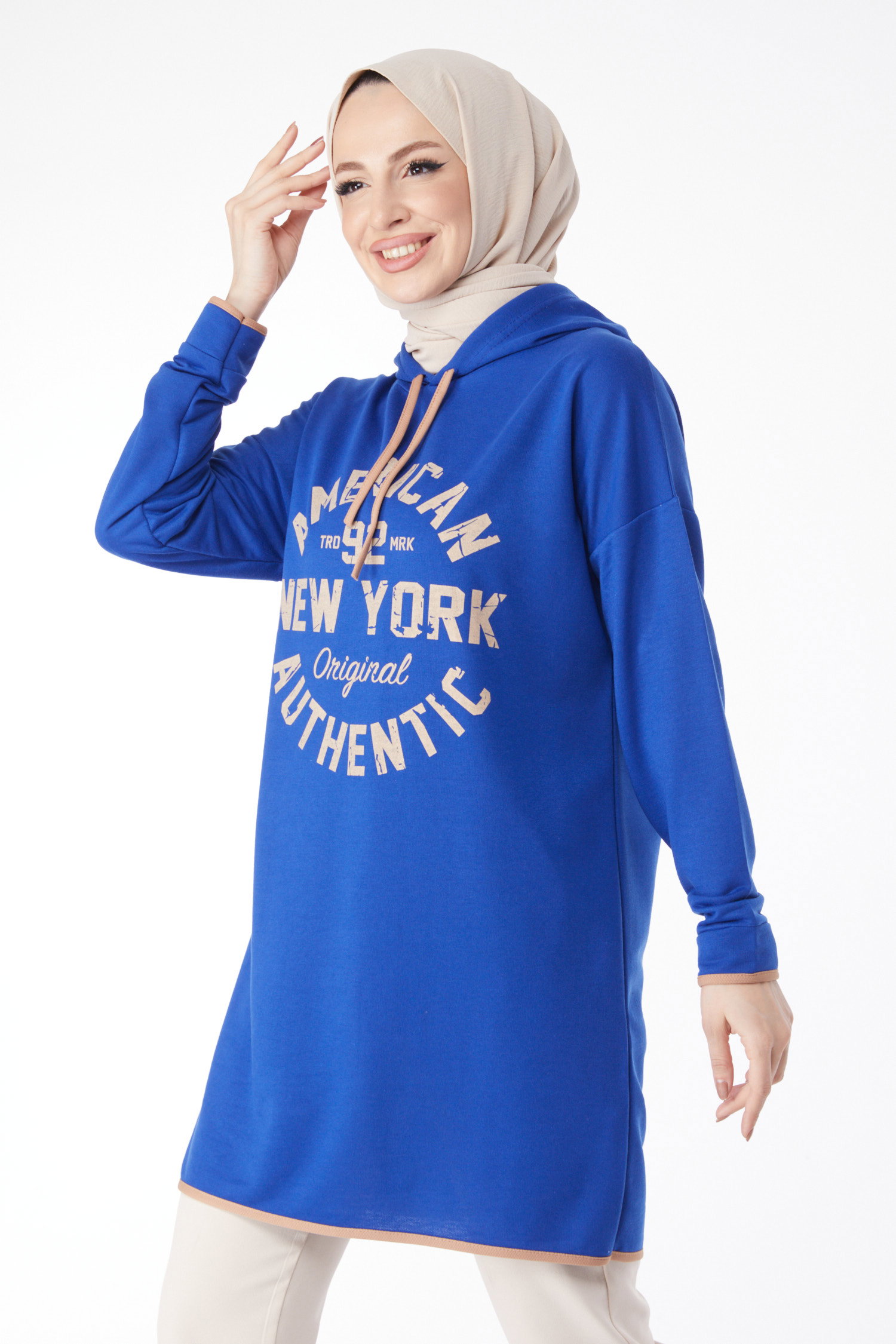 Önü Baskılı Sweatshirt Saks - 13130 - 3