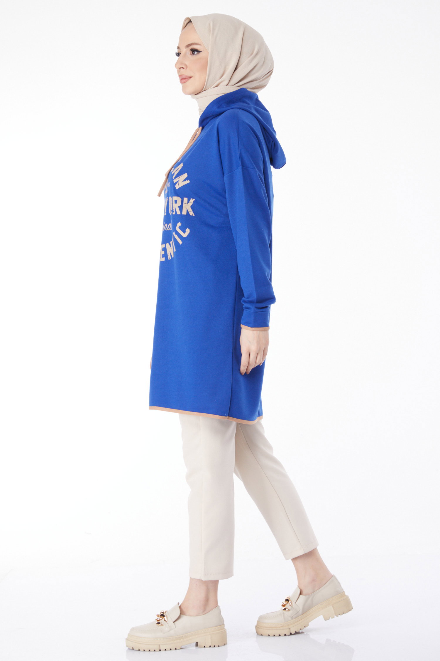 Önü Baskılı Sweatshirt Saks - 13130 - 4