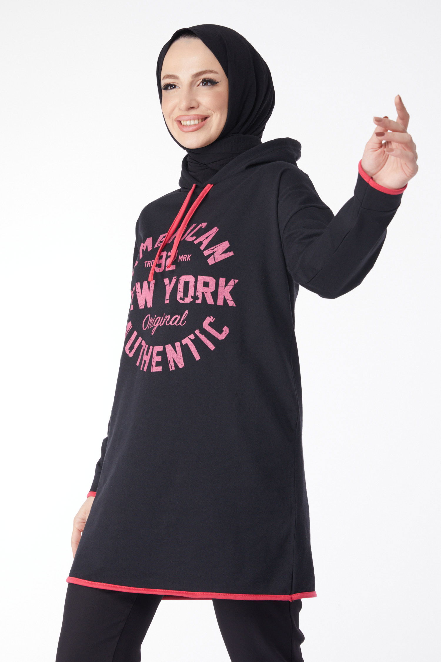 Önü Baskılı Sweatshirt Siyah - 13130 - 1
