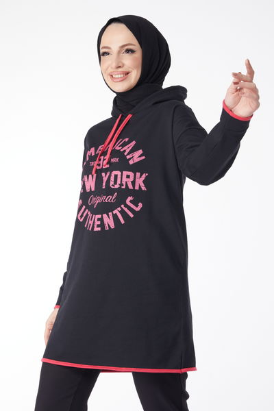 Önü Baskılı Sweatshirt Siyah - 13130 