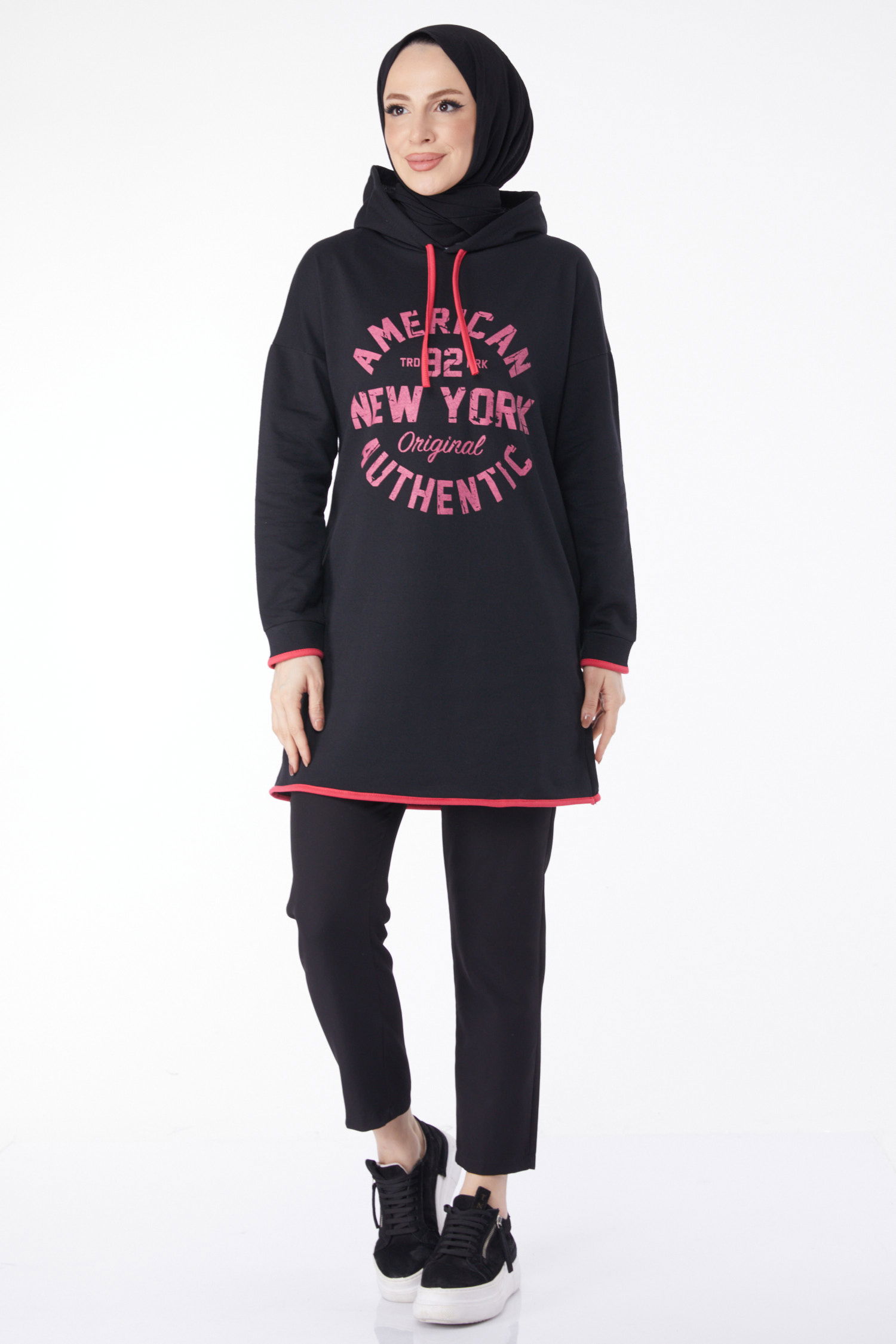 Önü Baskılı Sweatshirt Siyah - 13130 - 2