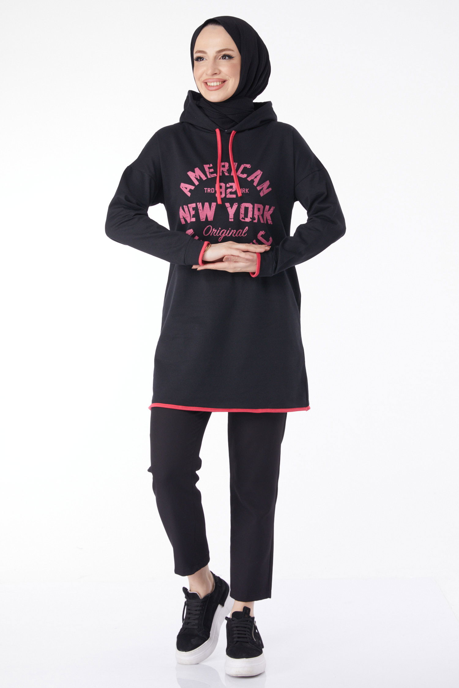 Önü Baskılı Sweatshirt Siyah - 13130 - 3