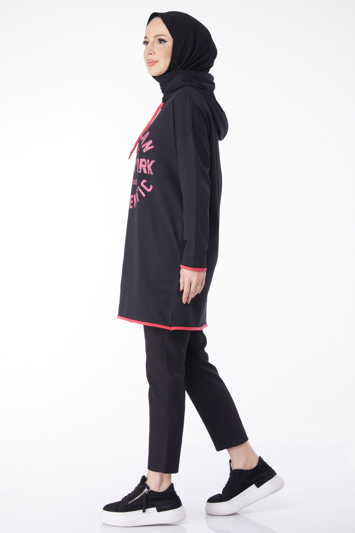 Önü Baskılı Sweatshirt Siyah - 13130 - 4
