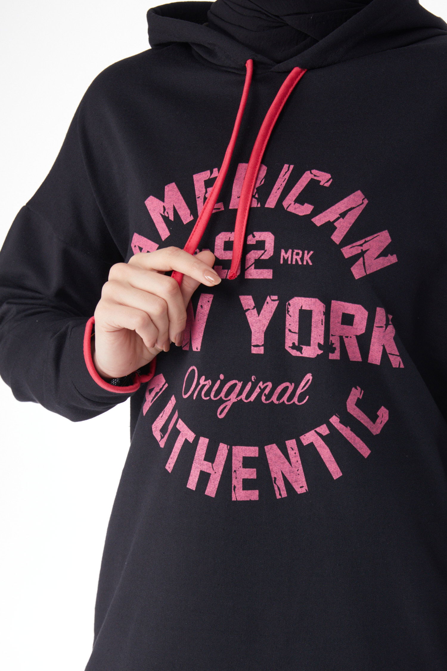 Önü Baskılı Sweatshirt Siyah - 13130 - 6