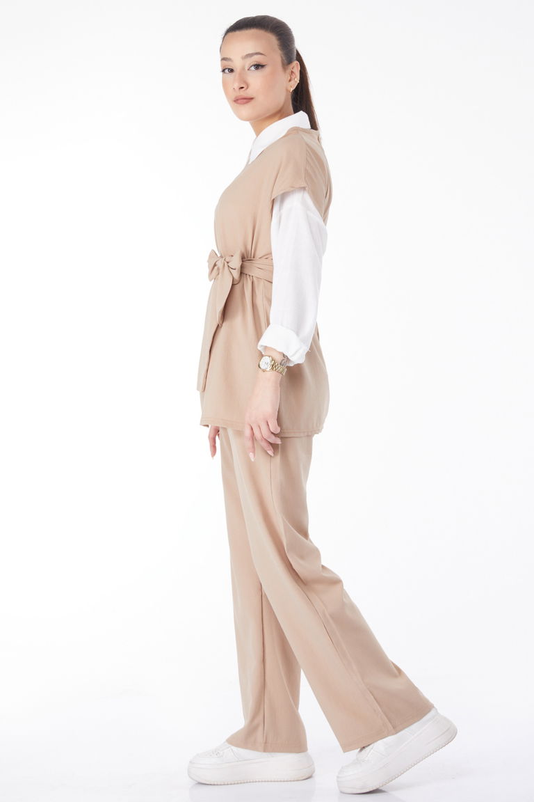 13133-BEJ Bisiklet Yaka Kısa Kollu İkili Takım - TOFİSA