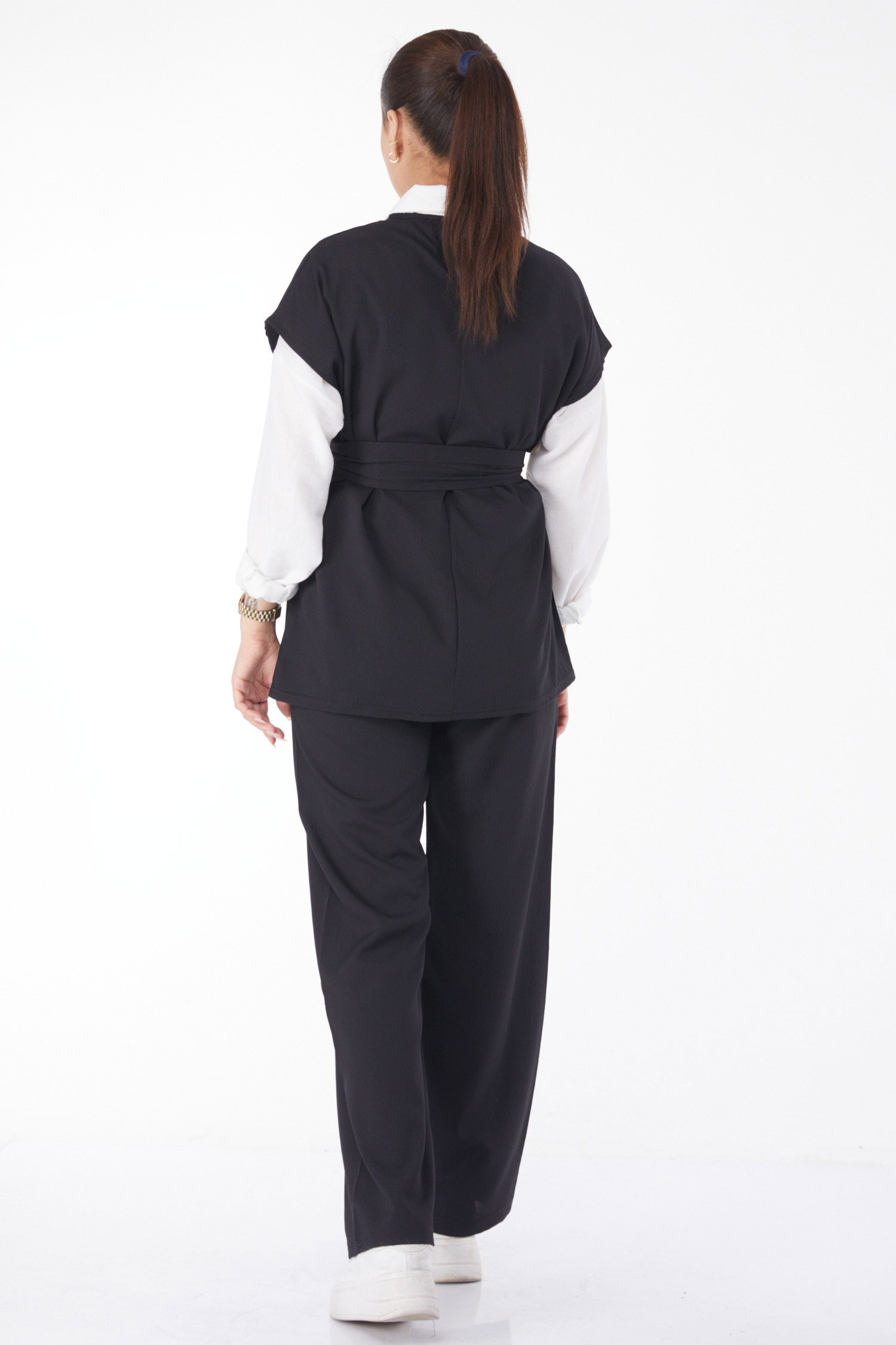 13133-SIYAH Bisiklet Yaka Kısa Kollu İkili Takım - 13