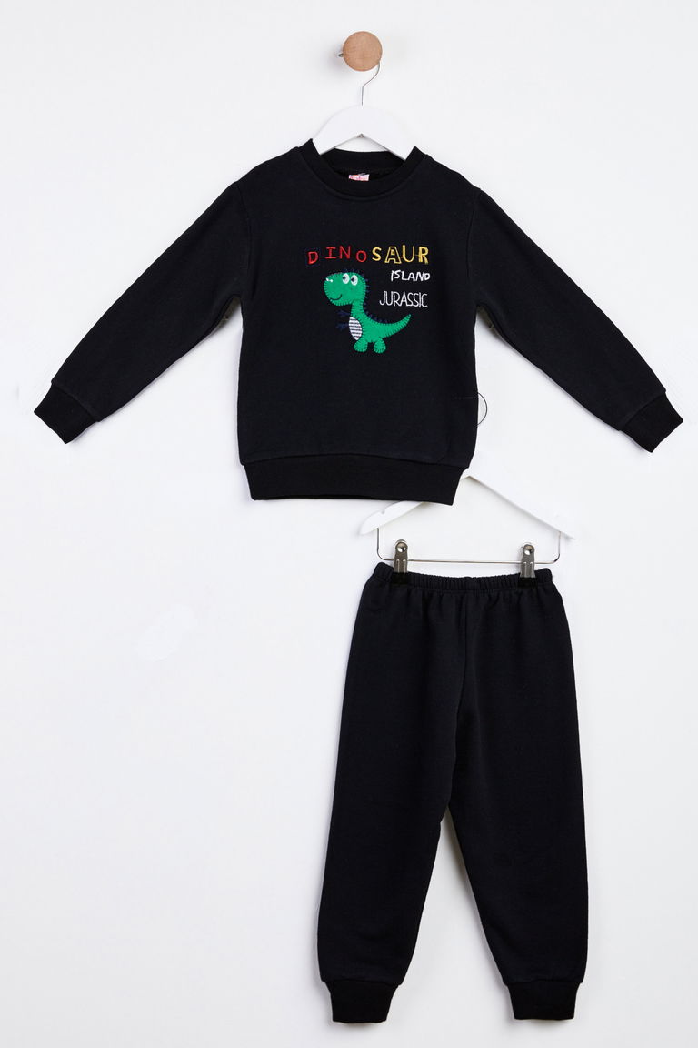 18001-SIYAH Çocuk Baskılı Takım - TOFİSA