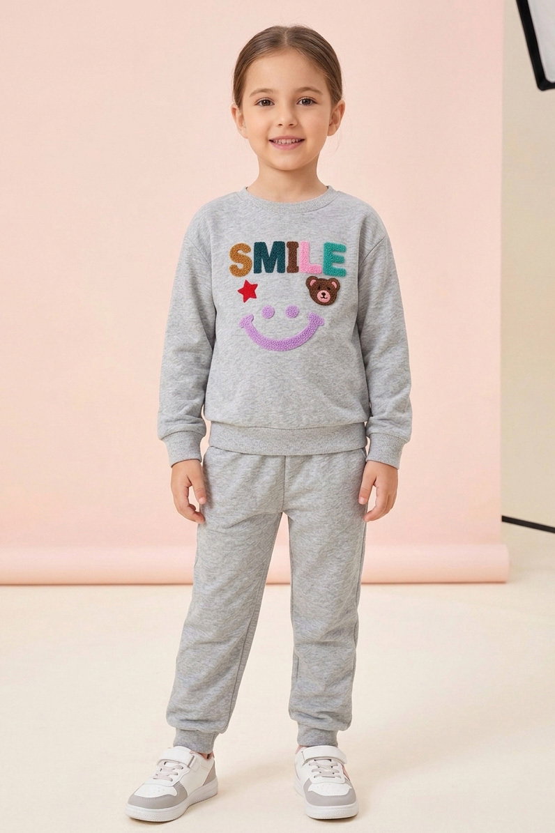 18002-GRI Çocuk Baskılı Takım - 1