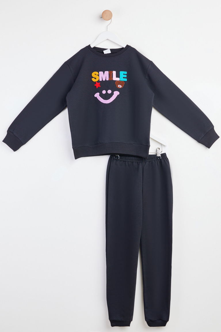 18002-SIYAH Çocuk Baskılı Takım - TOFİSA