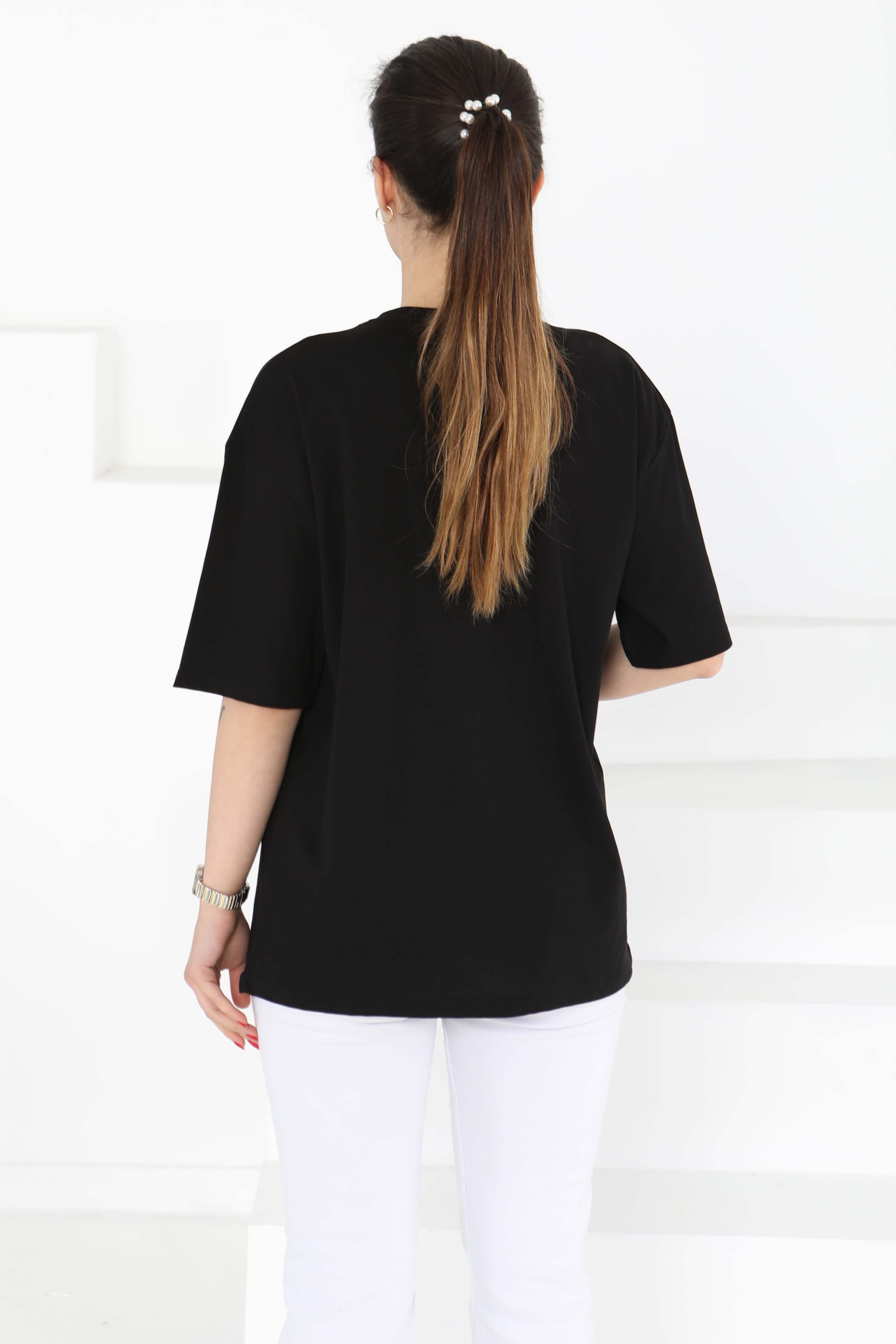 1990 Baskılı Kısa Kollu T-Şhirt Siyah - 27124 - 12