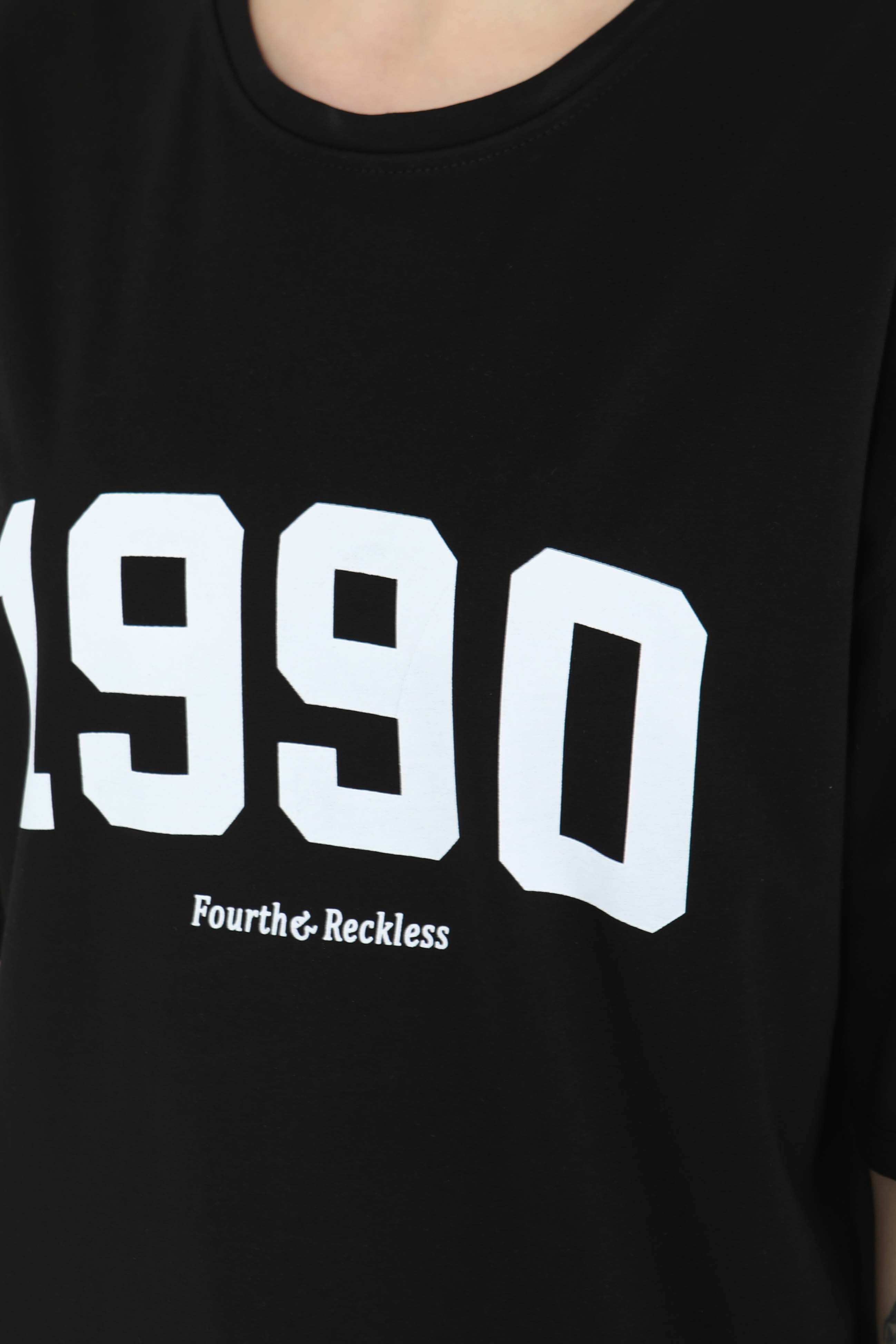 1990 Baskılı Kısa Kollu T-Şhirt Siyah - 27124 - 5