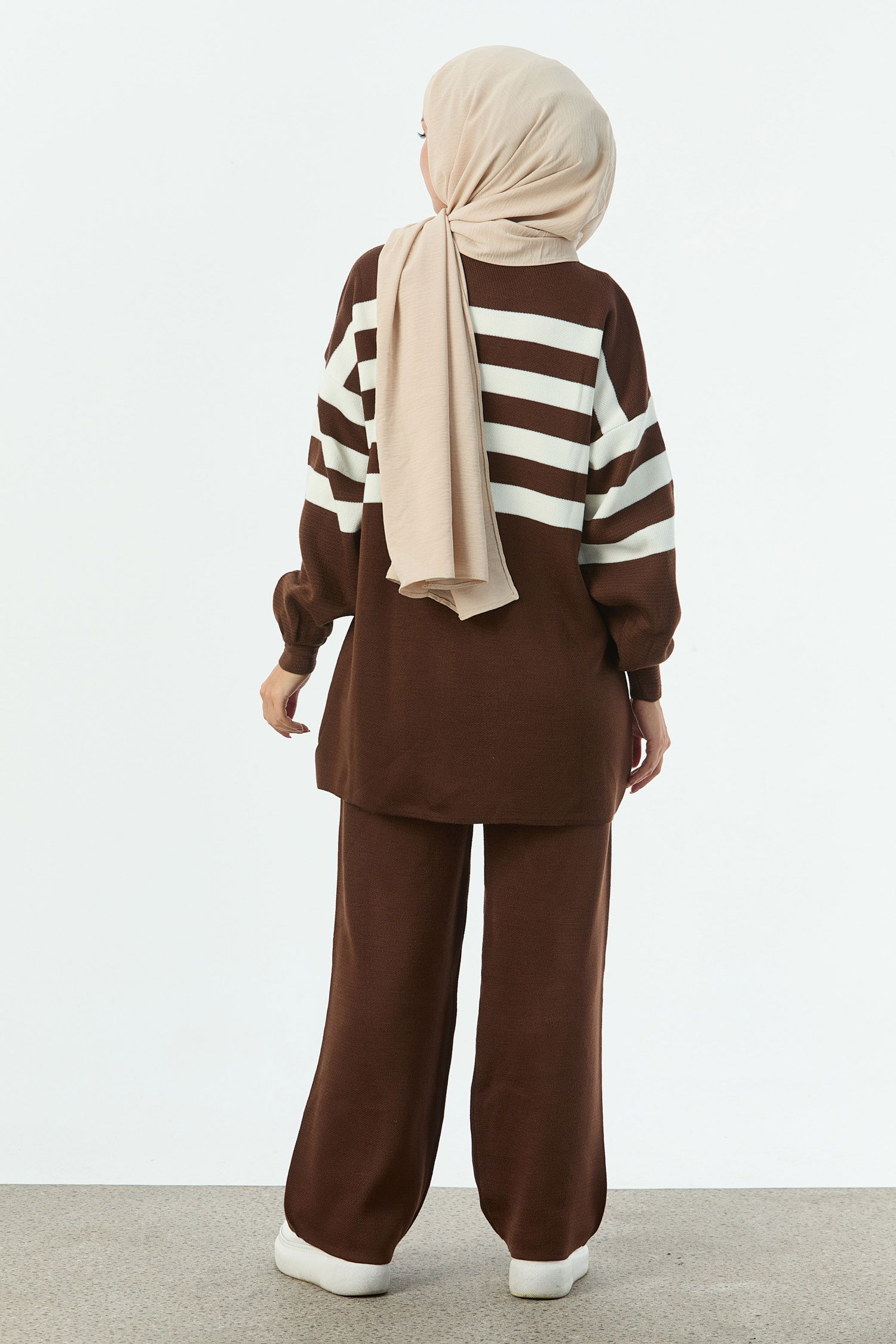 21119-KAHVE-KREM Tunık Pantolon - 5