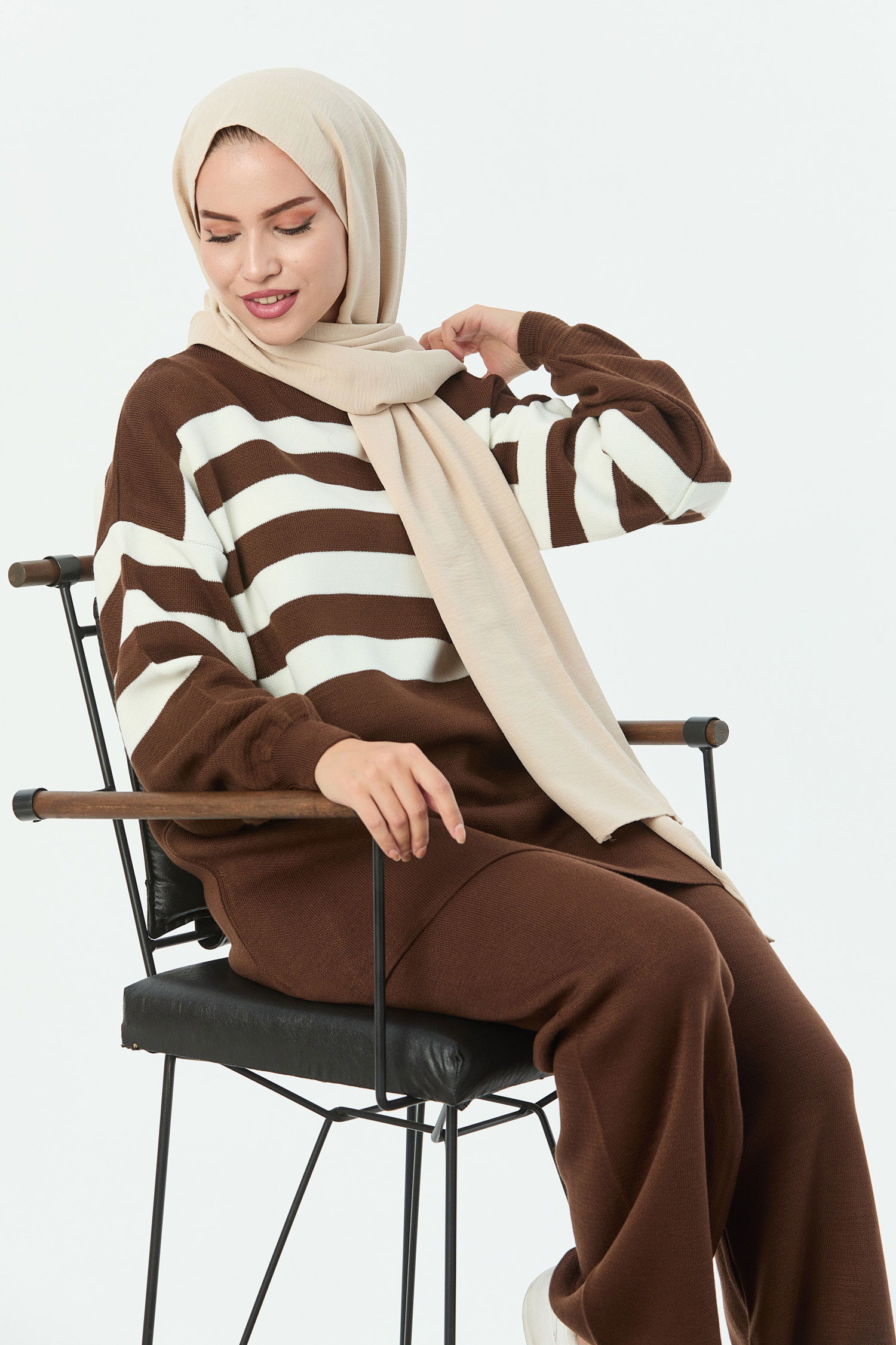 21119-KAHVE-KREM Tunık Pantolon - 2