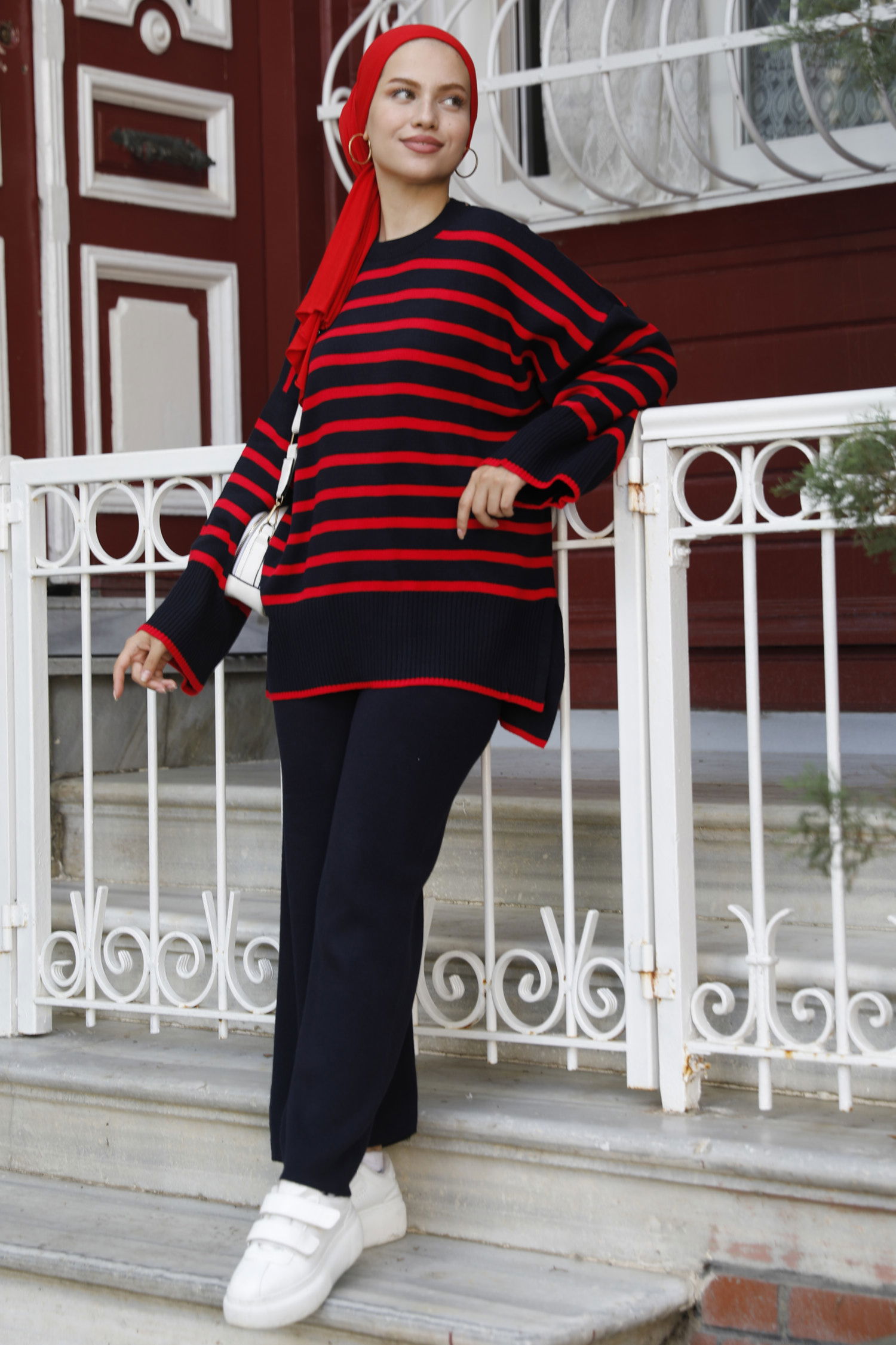 21125-KIRMIZI Triko Tunik Pantolon - 3