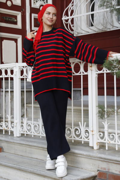 21125-KIRMIZI Triko Tunik Pantolon 