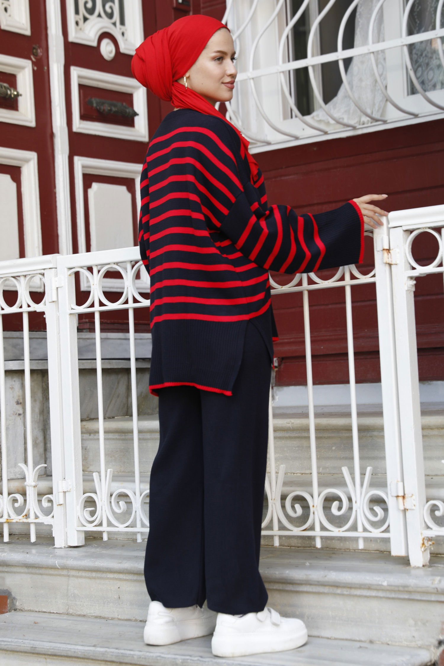 21125-KIRMIZI Triko Tunik Pantolon - 4