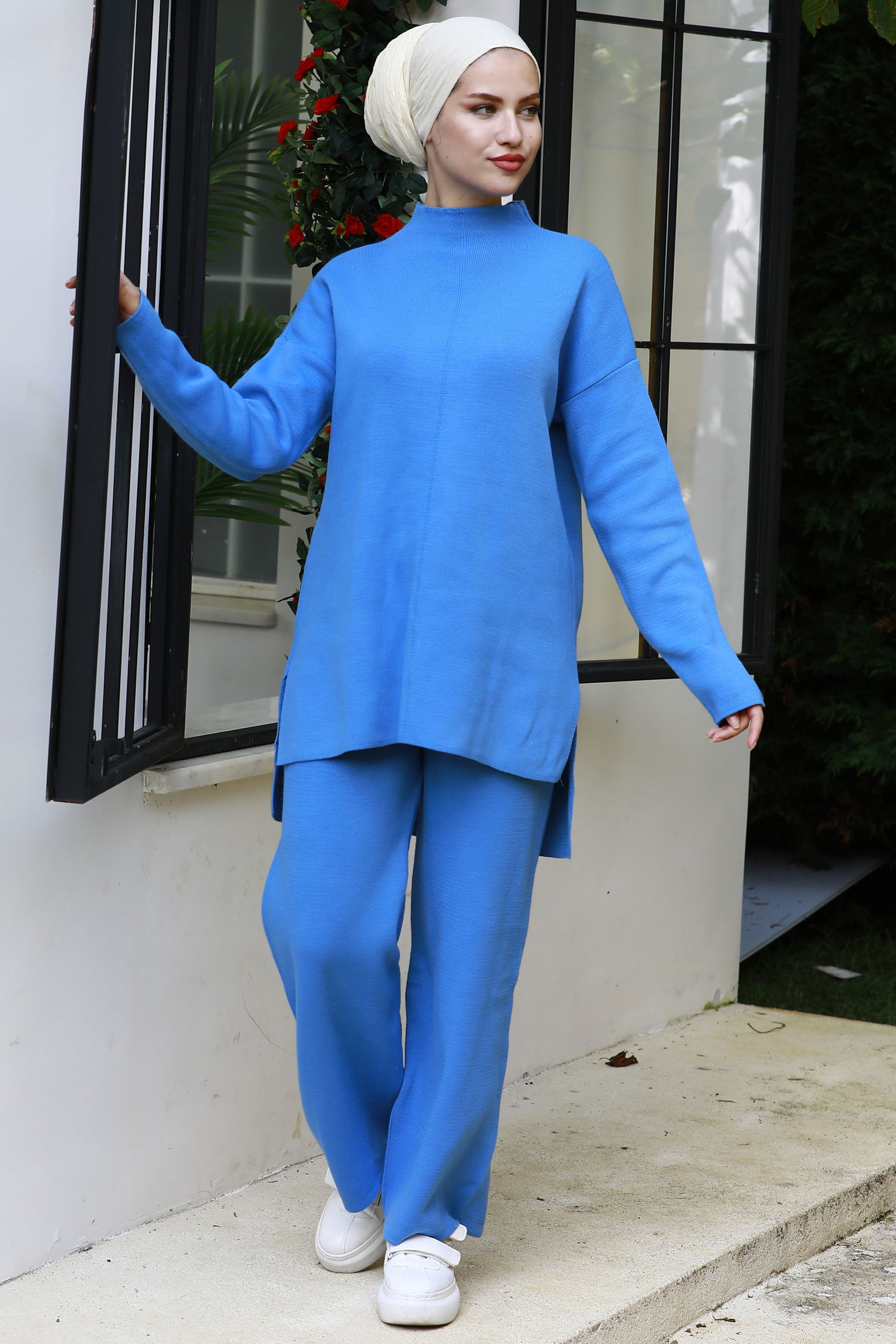 21228-MAVI Triko Tunik Pantolon - 5