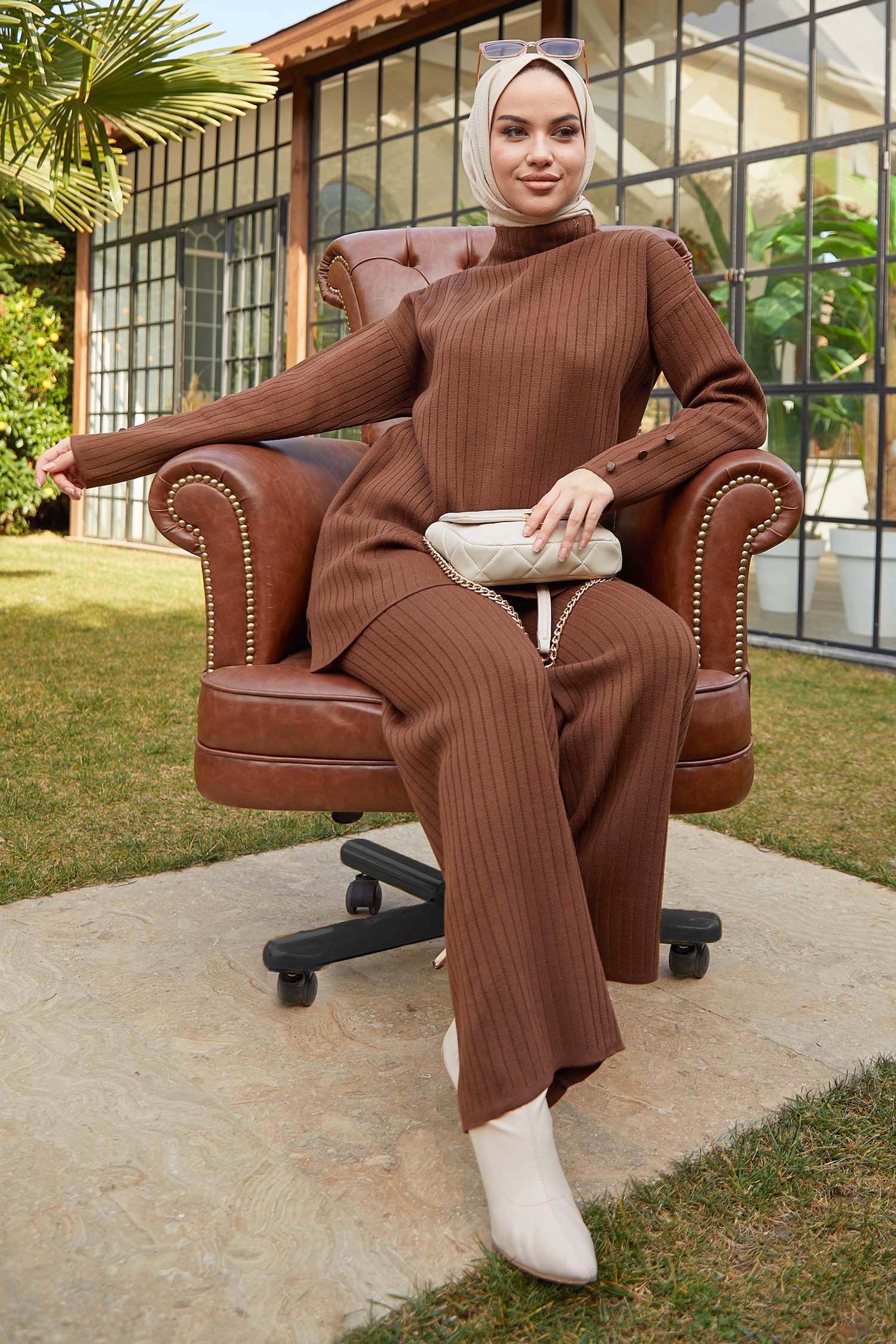 21231-KAHVE TrikoTunik Pantolon - 1