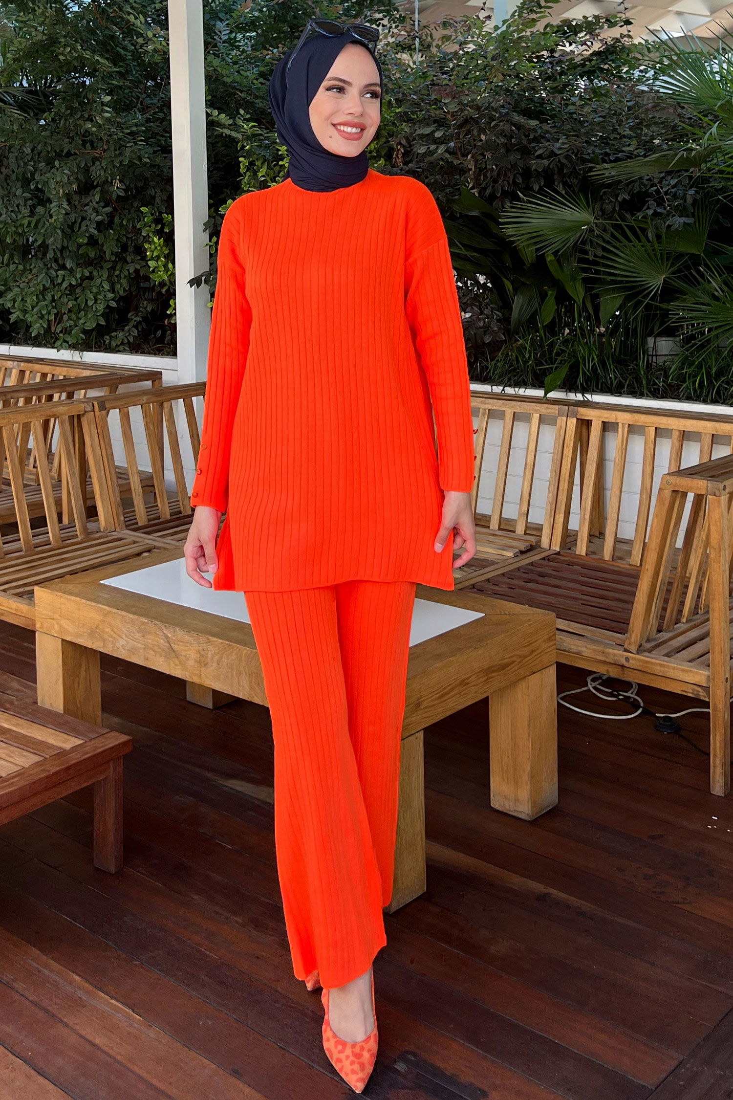 21231-TURUNCU Tunik + Pantolon - 1