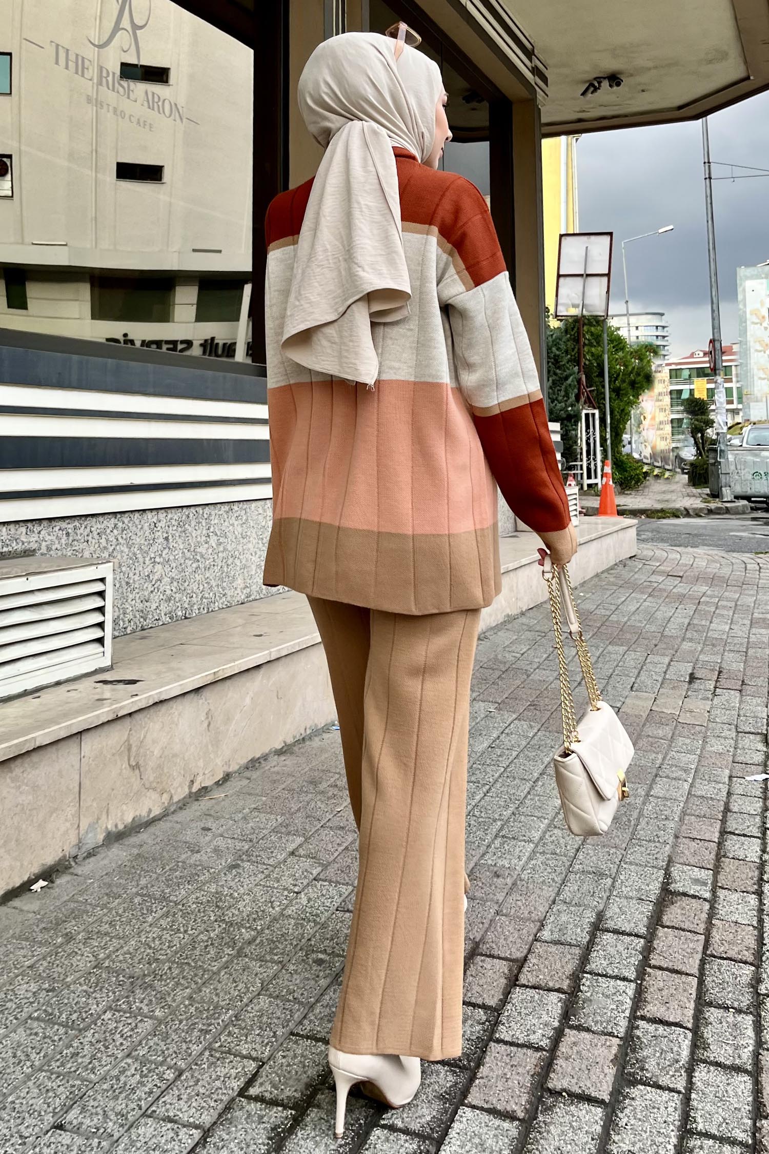 21796-VIZON Blok Desenli Renkli Triko Takım - 3