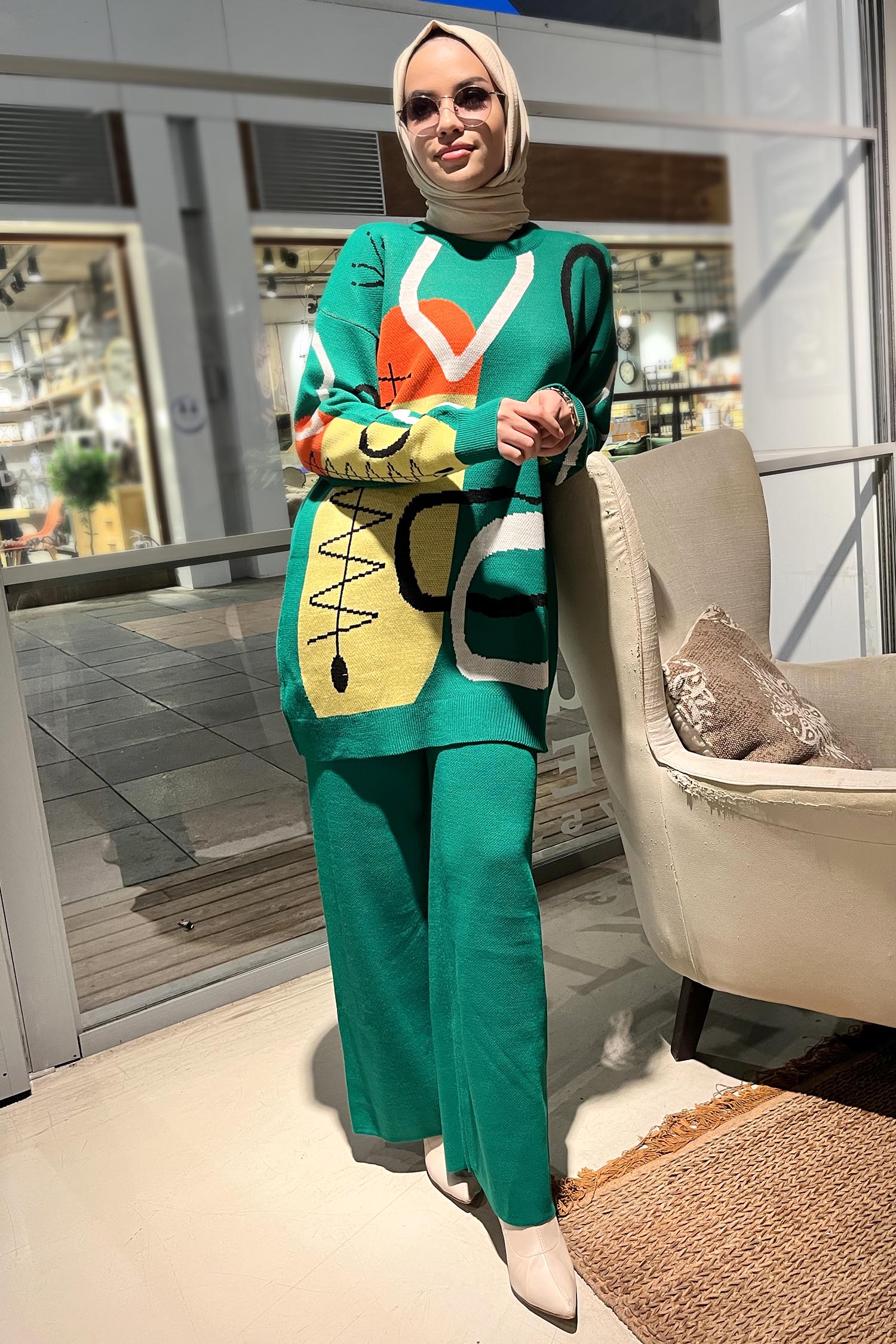 21800-YESIL Triko Tunik Pantolon - 2