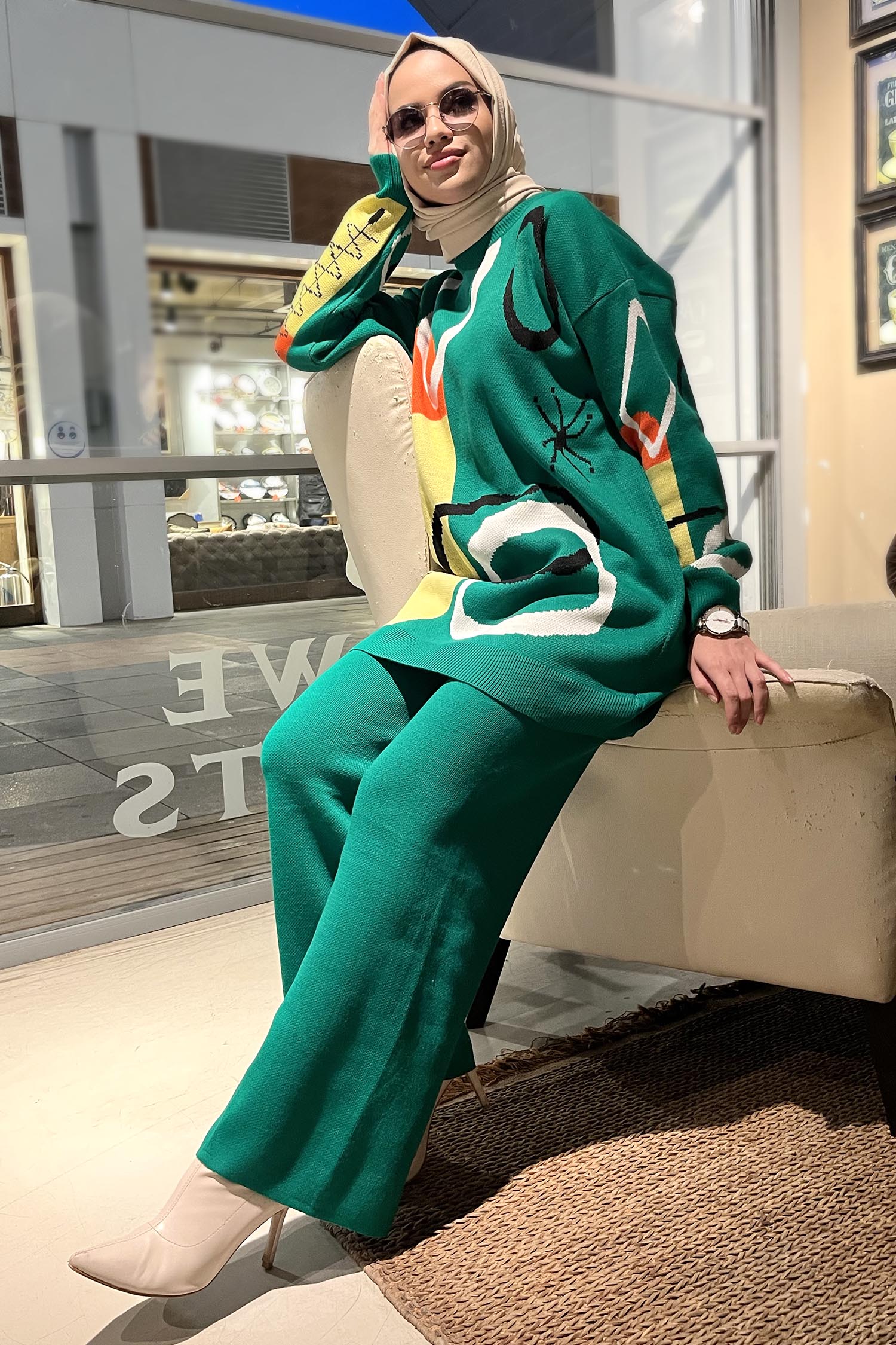 21800-YESIL Triko Tunik Pantolon - 3