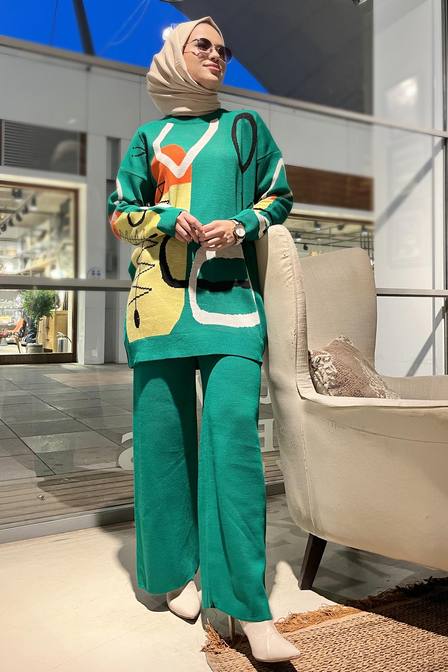 21800-YESIL Triko Tunik Pantolon - 4