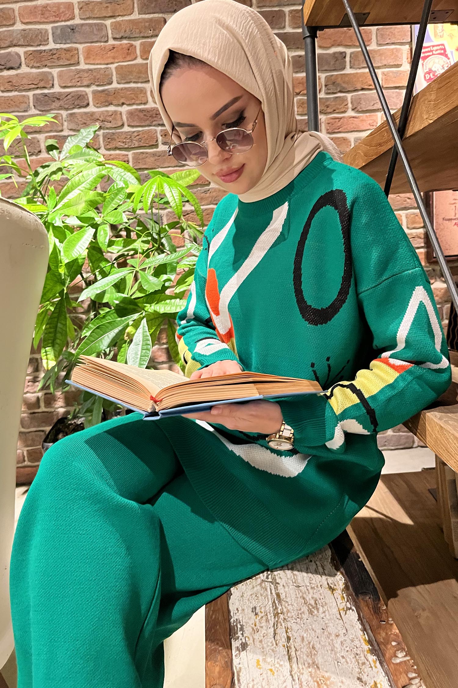 21800-YESIL Triko Tunik Pantolon - 5