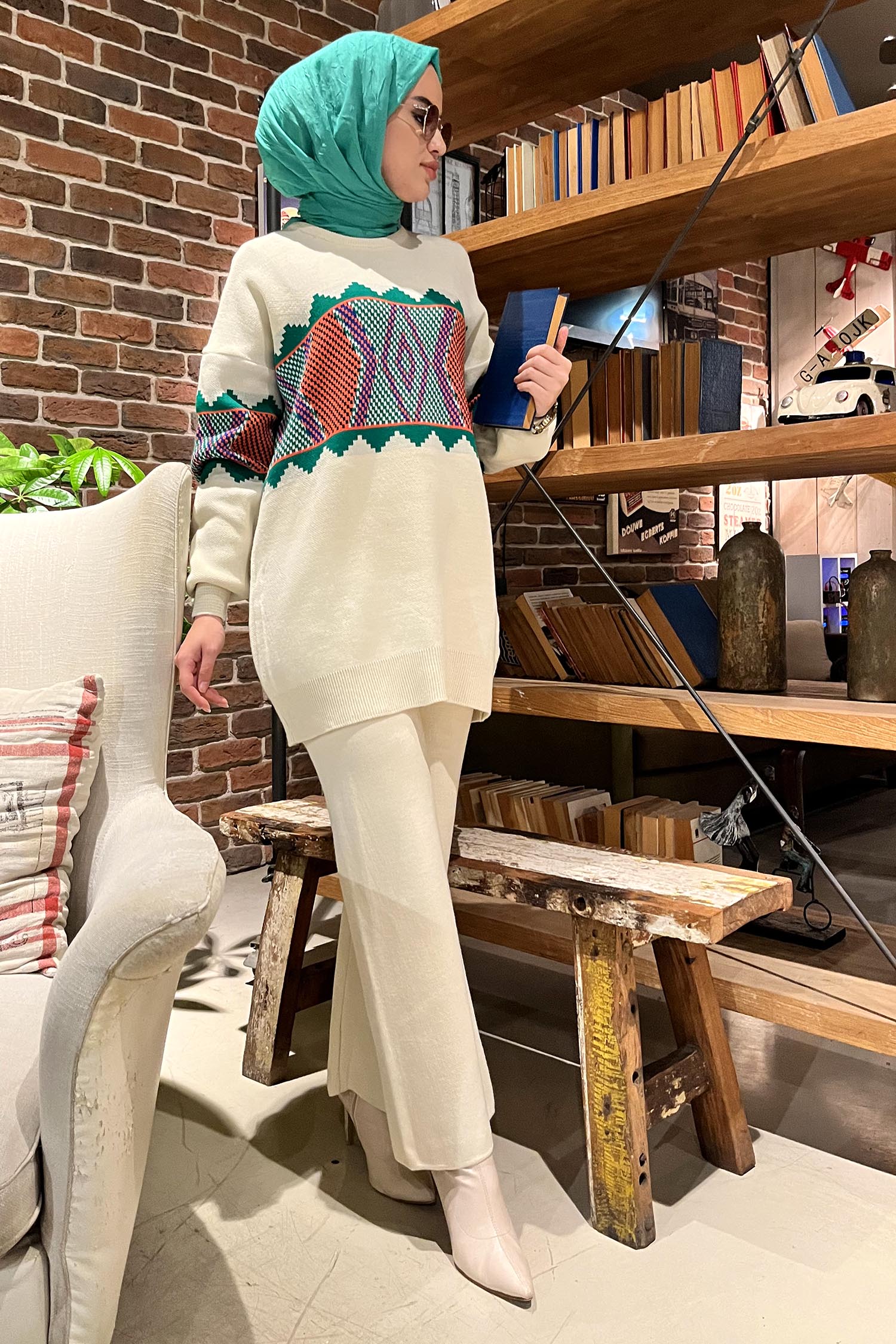 21801-EKRU Triko Tunik Pantolon - 2