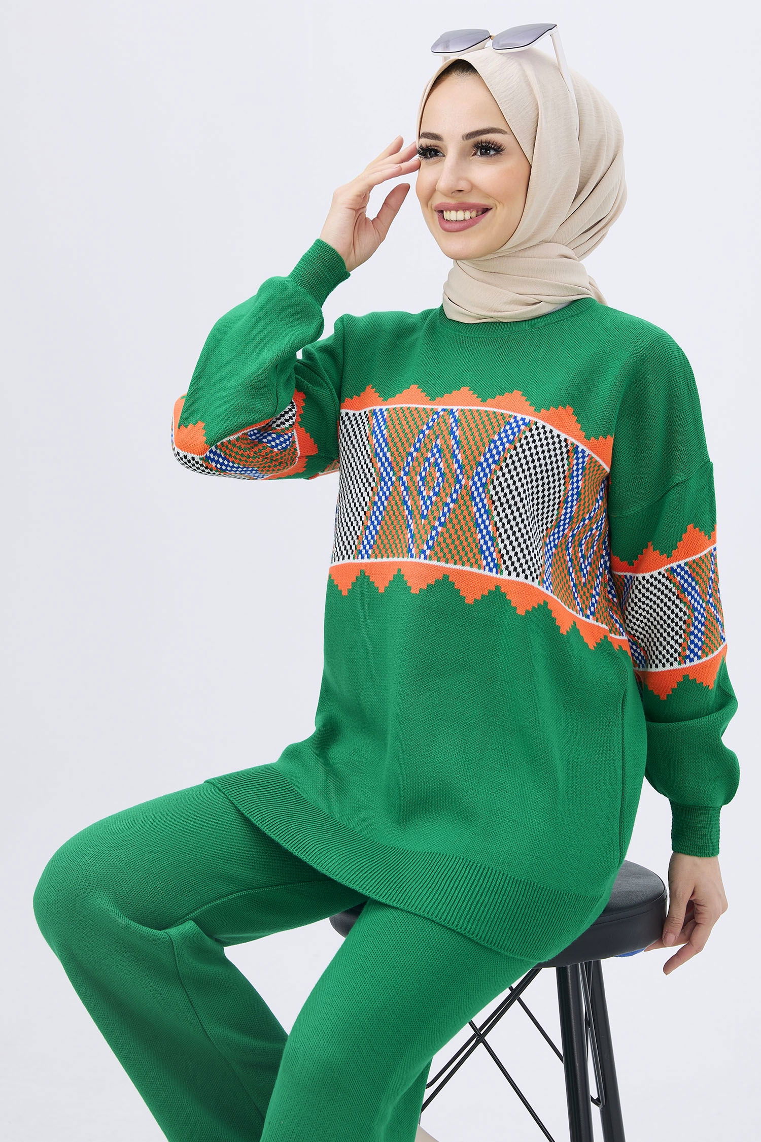 21801-YESIL Triko Tunik Pantolon - 3
