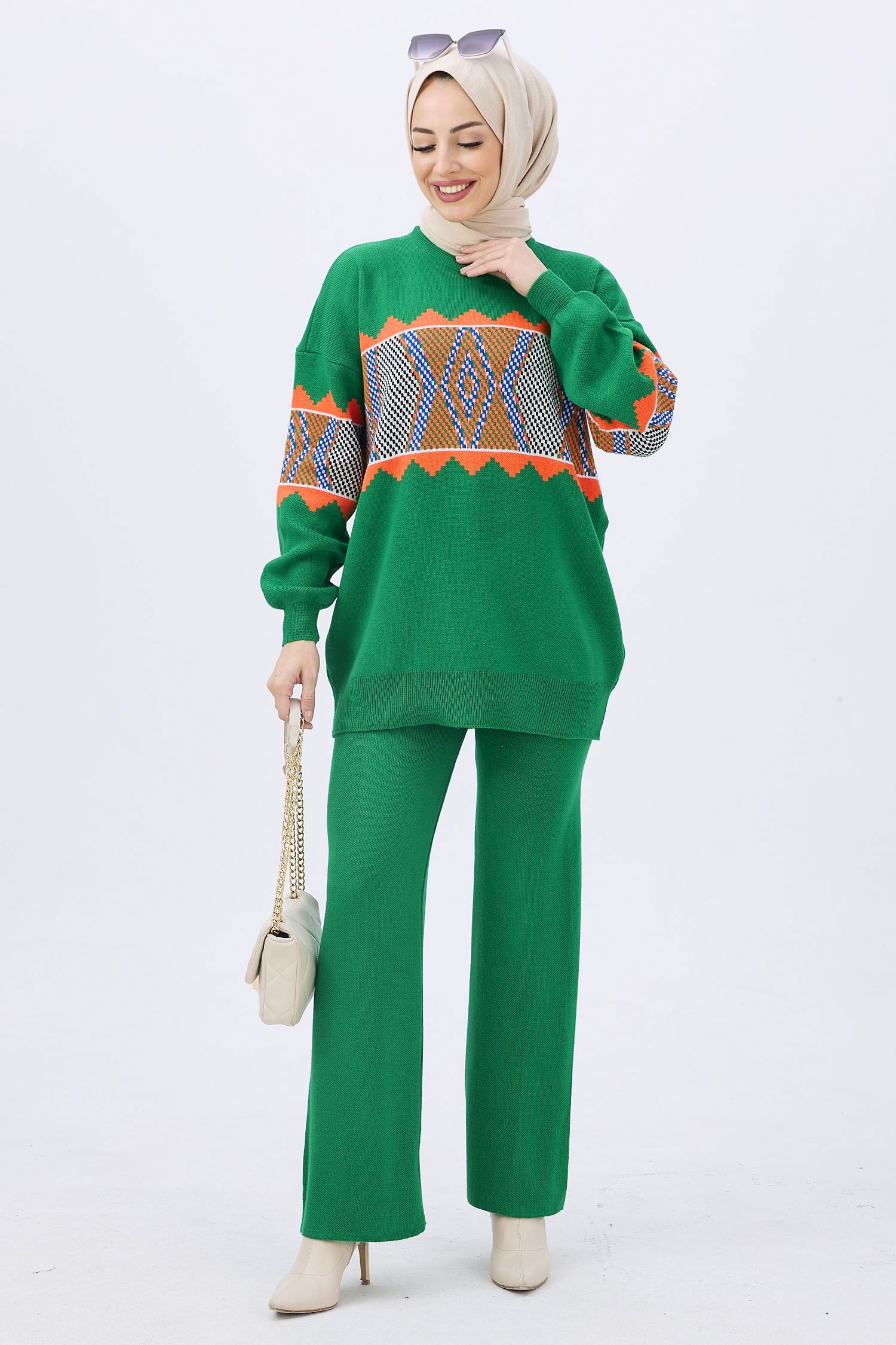 21801-YESIL Triko Tunik Pantolon - 4