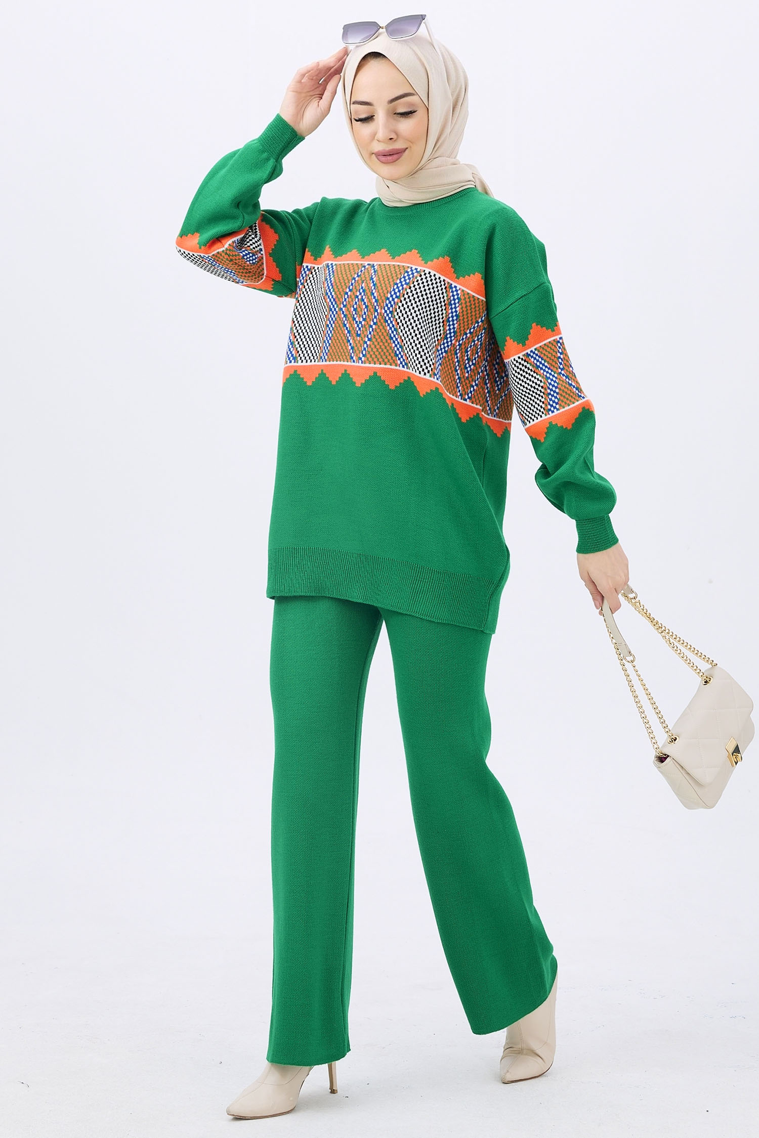 21801-YESIL Triko Tunik Pantolon - 5