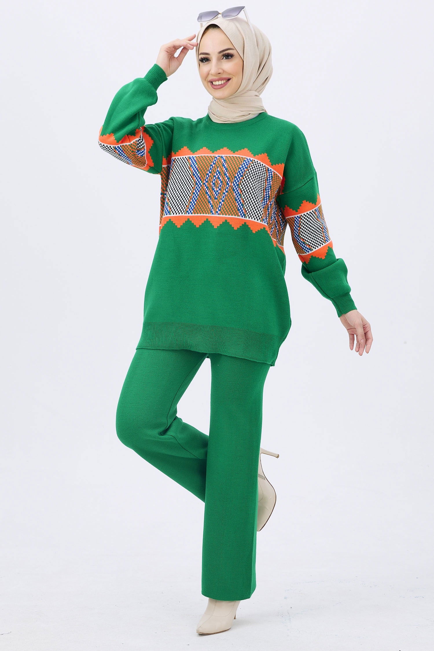 21801-YESIL Triko Tunik Pantolon - 2