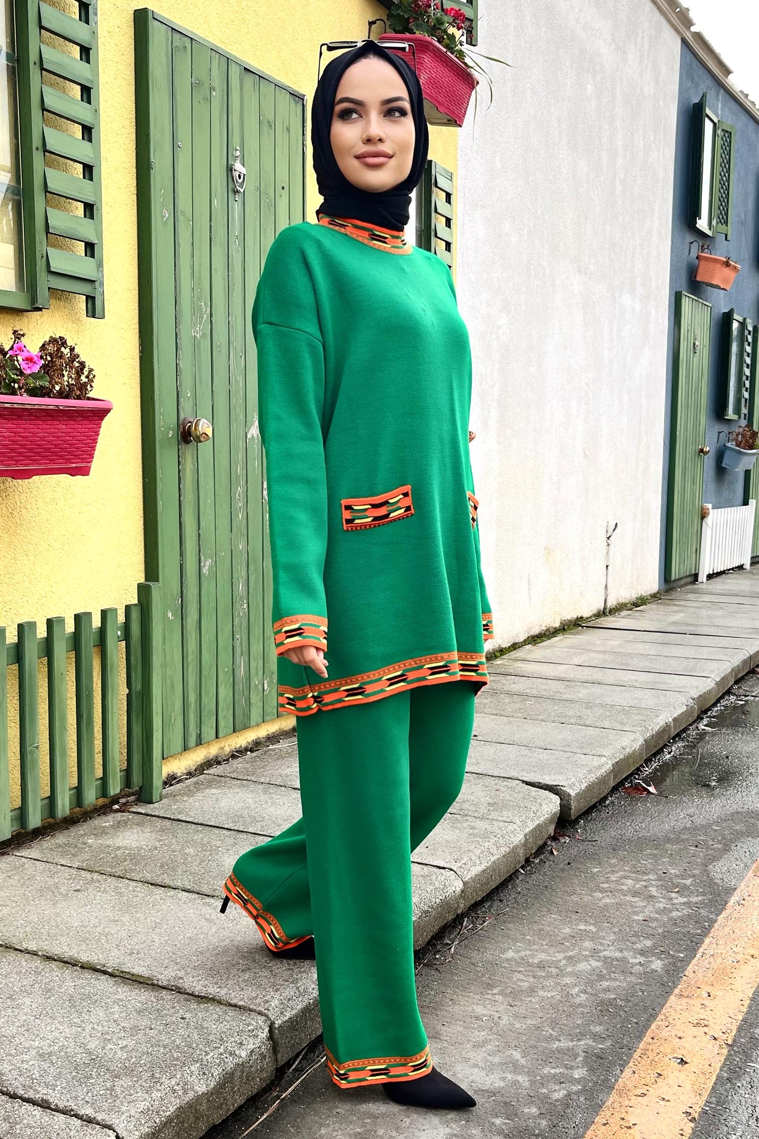21802-YESIL Triko Tunik Pantolon - 2