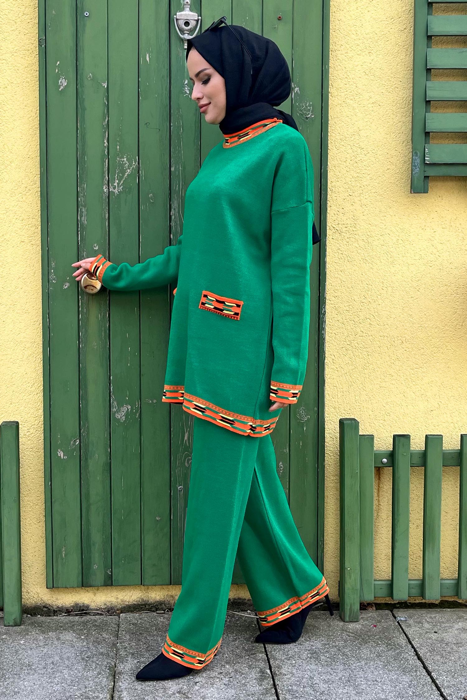 21802-YESIL Triko Tunik Pantolon - 3