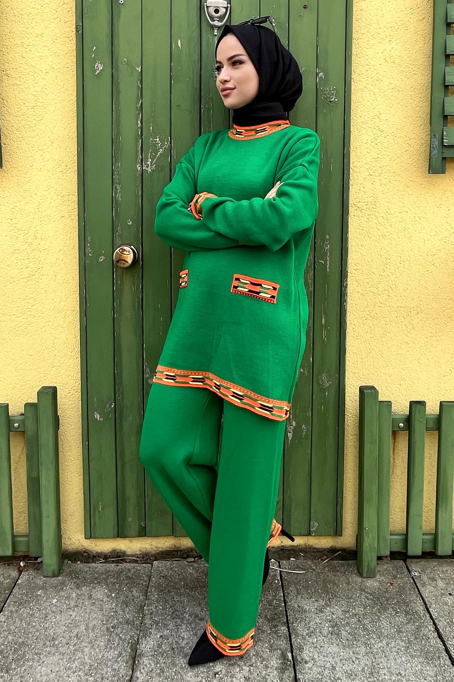 21802-YESIL Triko Tunik Pantolon - 4