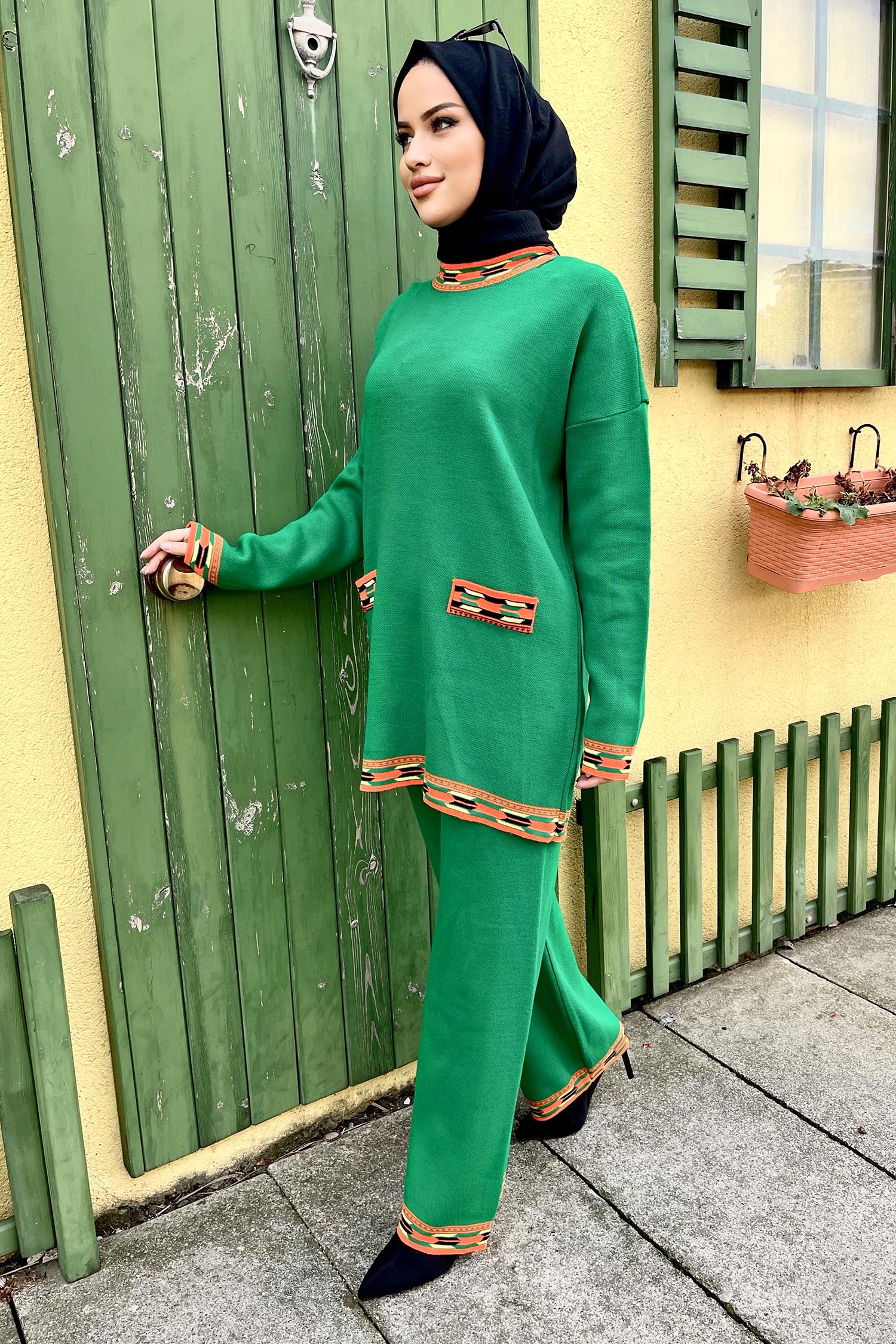 21802-YESIL Triko Tunik Pantolon - 5